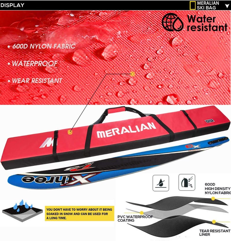 MERALIAN Padded Ski Bag,Waterproof Full Padded Single Ski Travel Bag with Adjustable Shoulder Strap. (RED, 170CM) - Image 5